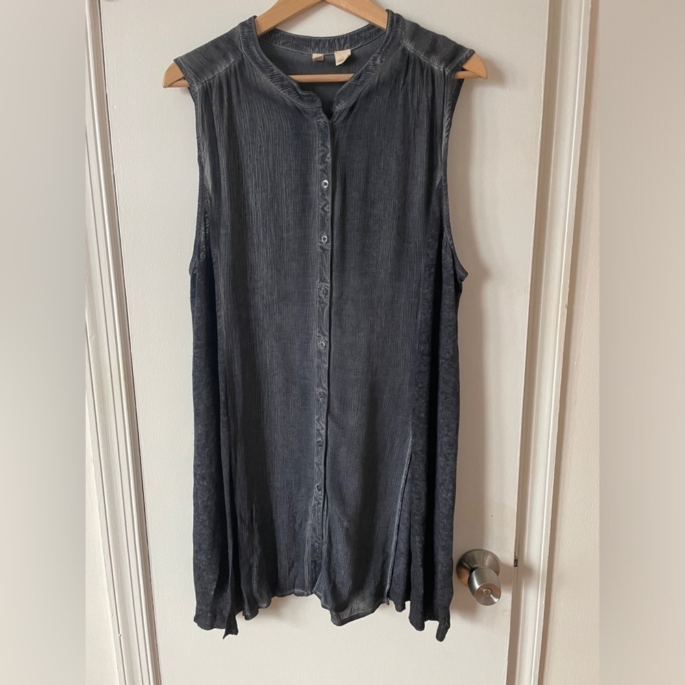 Anthropologie Slate Gray Sleeveless Button-Front Tunic